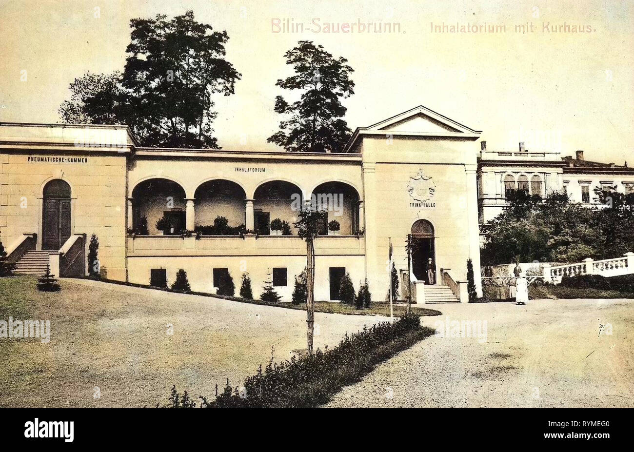 Bâtiments Spa en République tchèque, en 1907, d'Ústí nad Labem, Bil'in, Sauerbrunn, Inhalatorium mit Kurhaus Banque D'Images