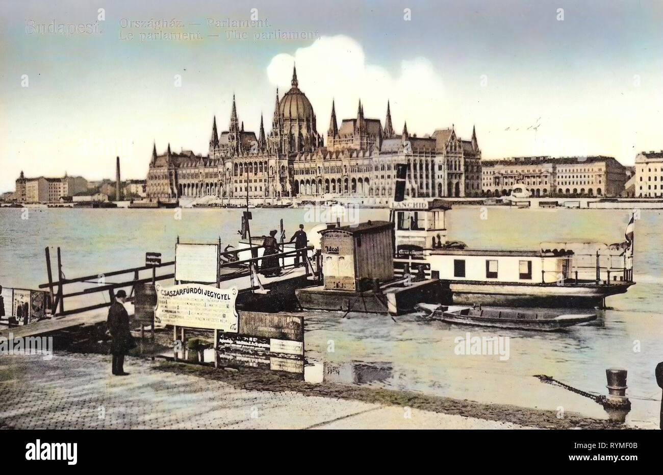 Bâtiment du Parlement hongrois de l'ensemble du Danube, les traversiers en Hongrie, jetées en Hongrie, 1907, Budapest, Parlament mit Donaufähre Banque D'Images
