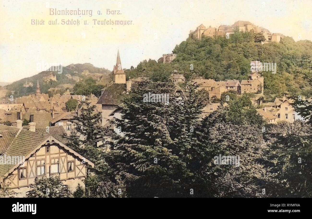 Teufelsmauer (Harz), bâtiments en Blankenburg (Harz), Blankenburg (Harz) Château, 1907, la Saxe-Anhalt, Blankenburg, Schloß & Teufelsmauer, Allemagne Banque D'Images