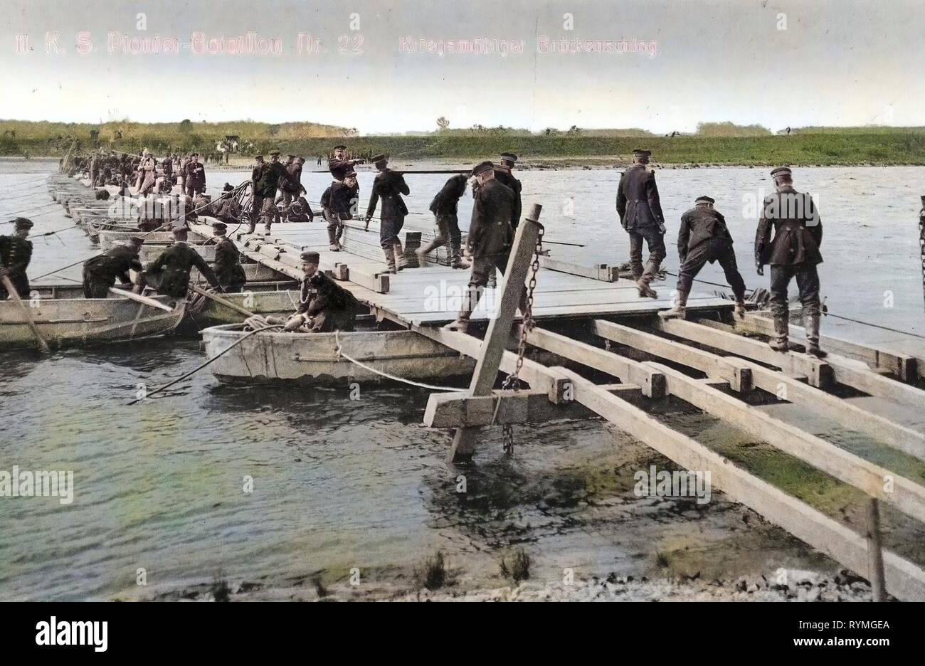 2. Königlich Saxon Pionier-Bataillon Nr. 22, pont flottant en Allemagne, 1907 cartes postales, 1907, Kriegsmäßiger Brückenschlag Banque D'Images