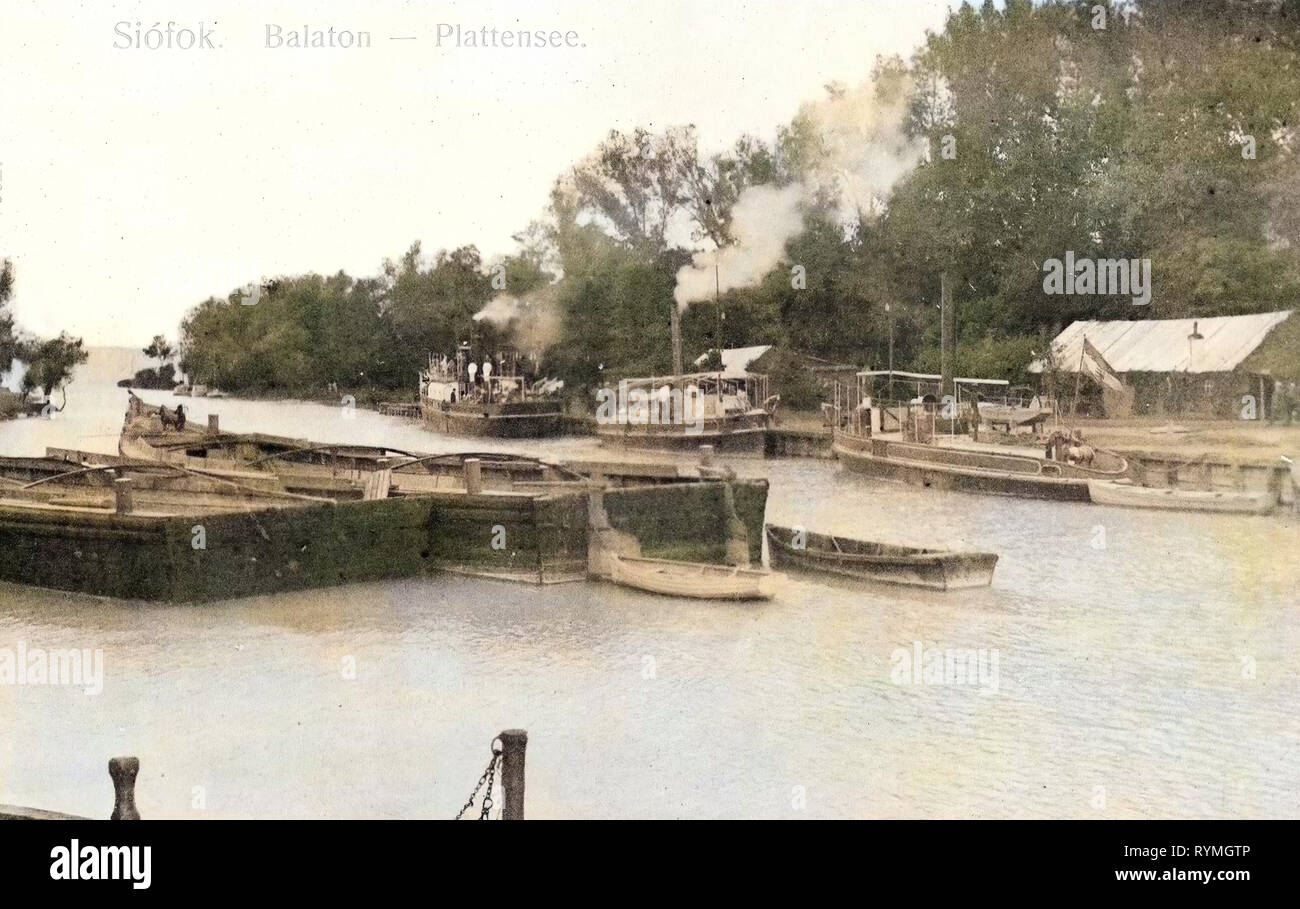 Balaton, Unidentified steamships, barges de la Hongrie, de chaloupes, de 1908, de Somogy, Siofok, Plattensee Banque D'Images