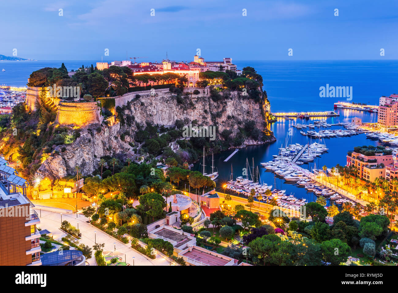Monaco. Vue panoramique du palais du prince à Monte Carlo. Banque D'Images