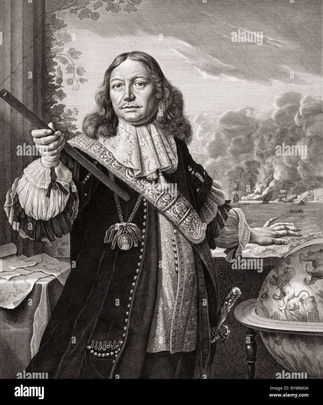 Johan (ou Jan) Evertsen de Liefde c. 1619 - 1673. Le commandant de la marine néerlandaise. Il a été tué à la bataille de Texel aka Bataille de Kijkduin durant la troisième guerre anglo-néerlandaise. Banque D'Images