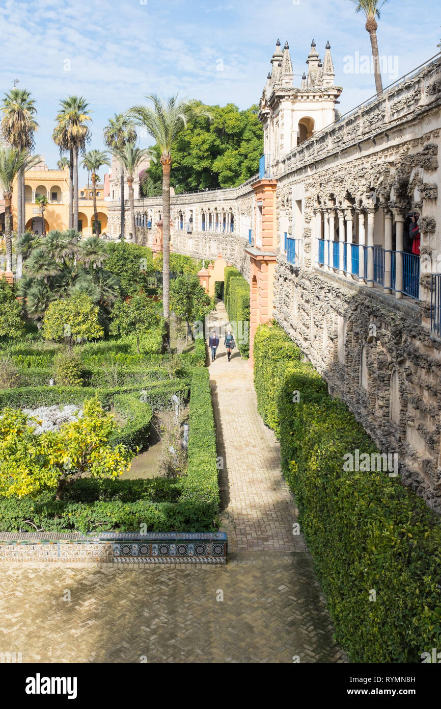 L'Alcazar ou Reales Alcazares et ses jardins en Séville, Espagne Banque D'Images