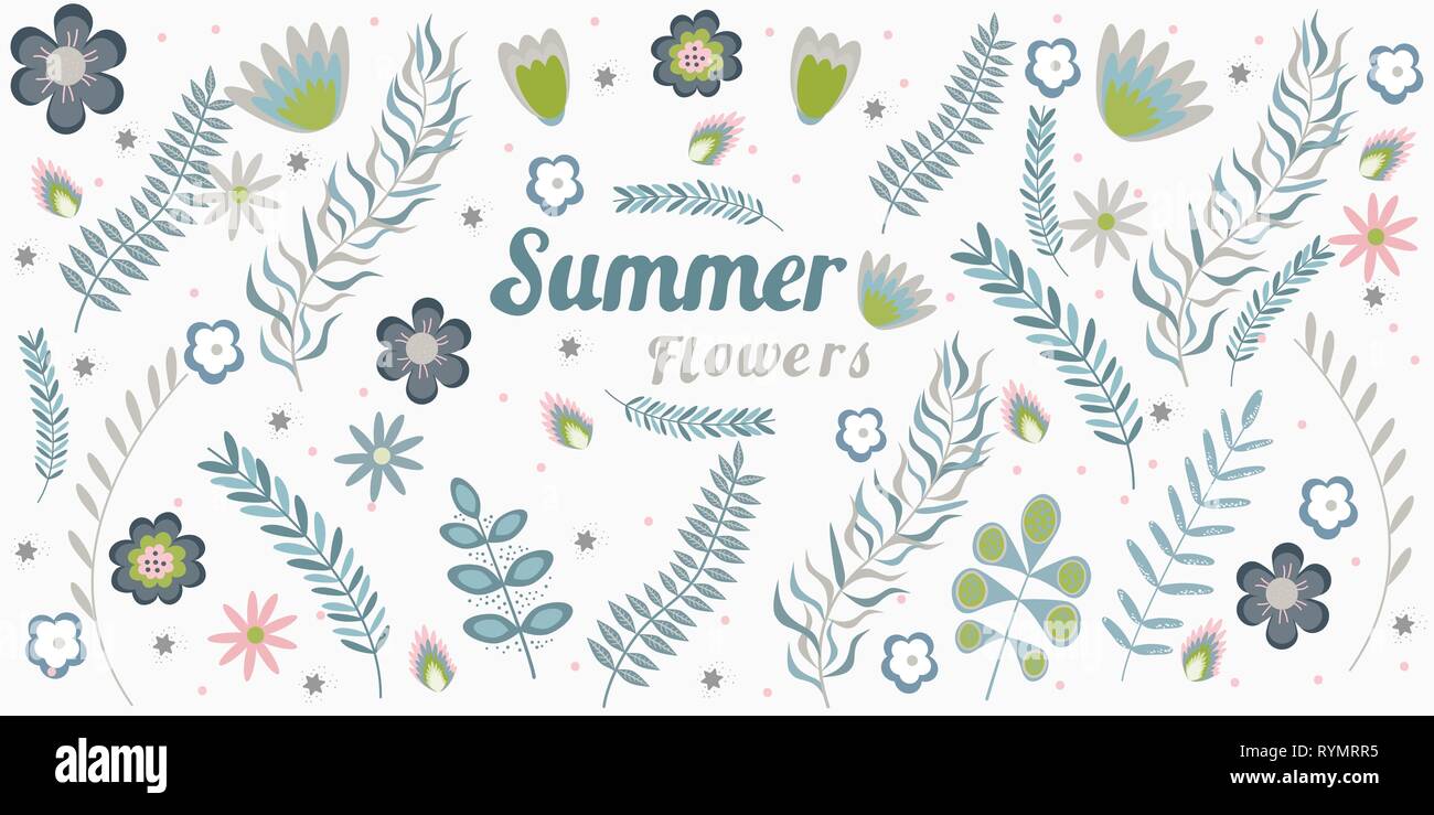 Motif floral d'été banner avec copie espace cadre fleurs et branches dans des couleurs pastel. Vector illustration Illustration de Vecteur