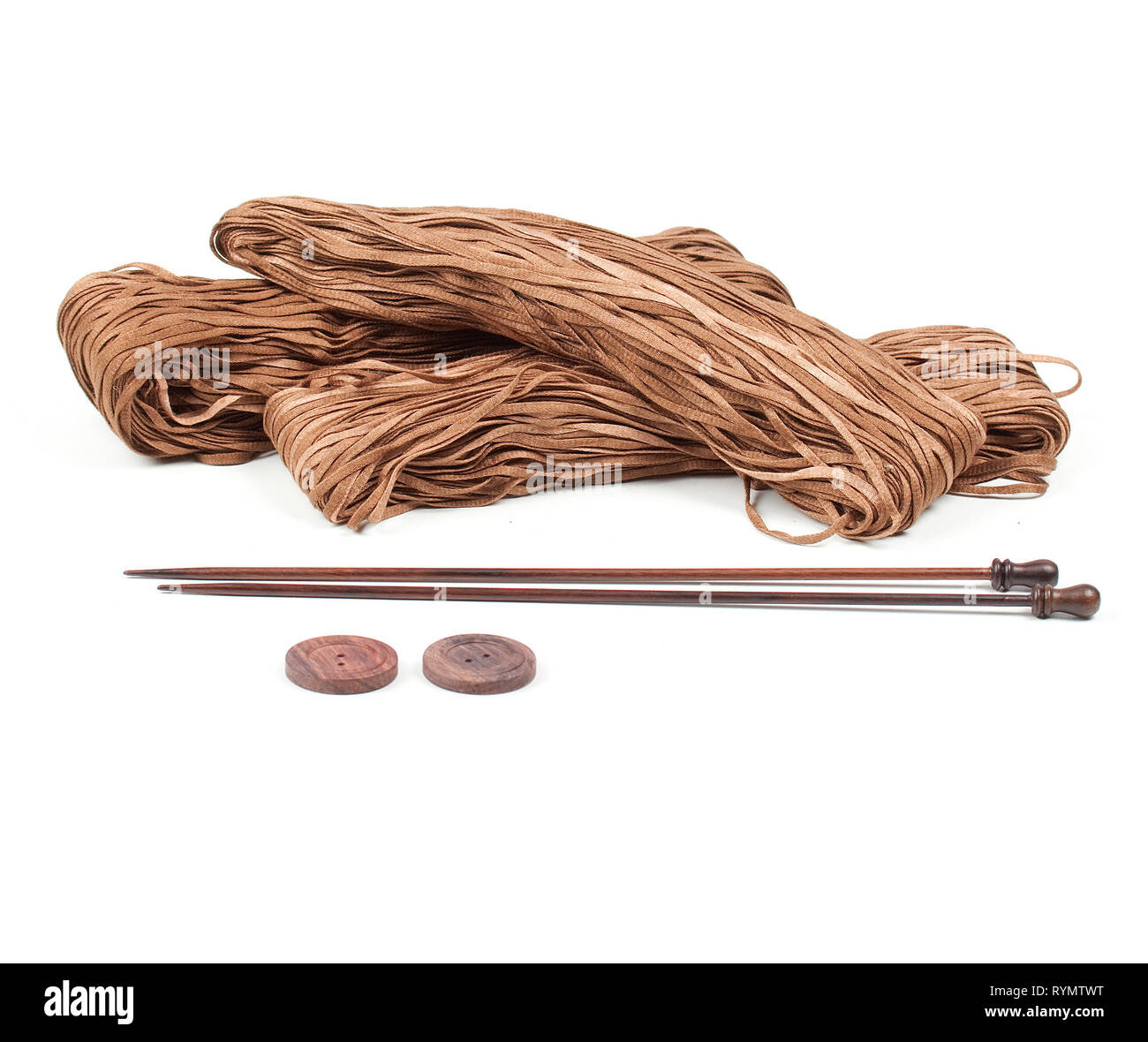 Close up de boutons et de fils à tricoter Banque D'Images