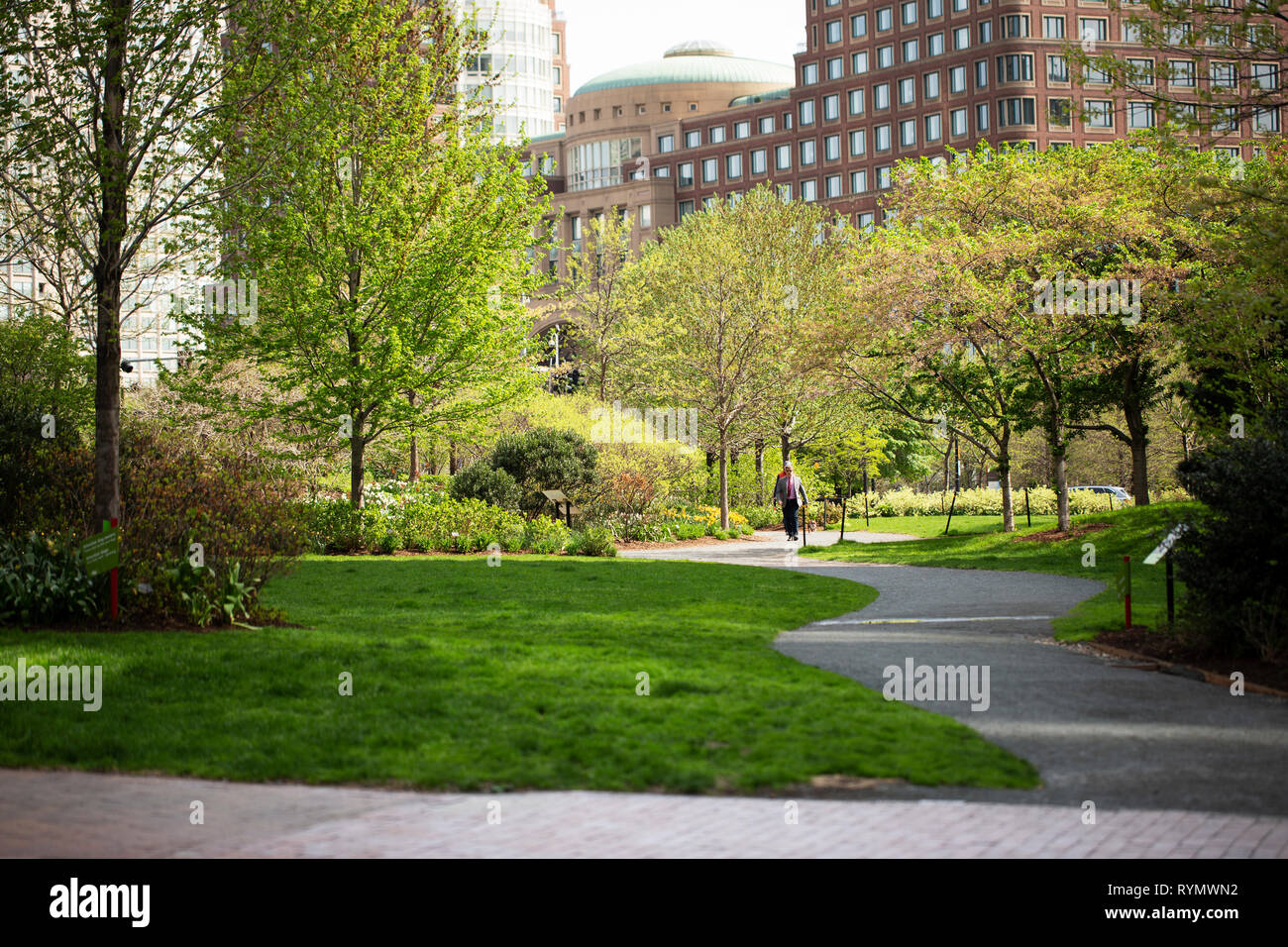 Le printemps sur la Rose Kennedy Greenway à Boston, Massachusetts, États-Unis. Banque D'Images