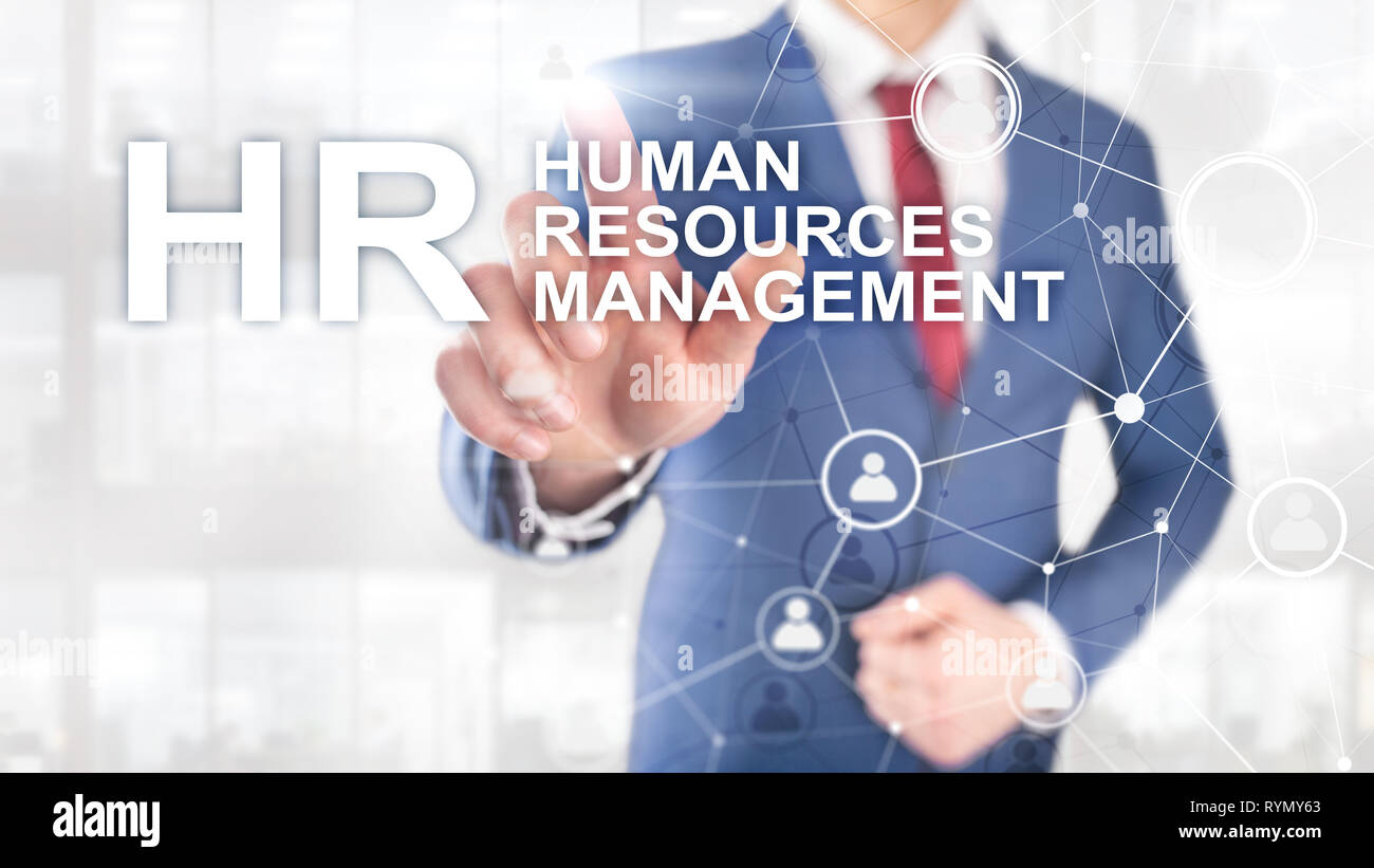 La gestion des ressources humaines, RH, Team Building et de recrutement concept sur fond flou. Banque D'Images
