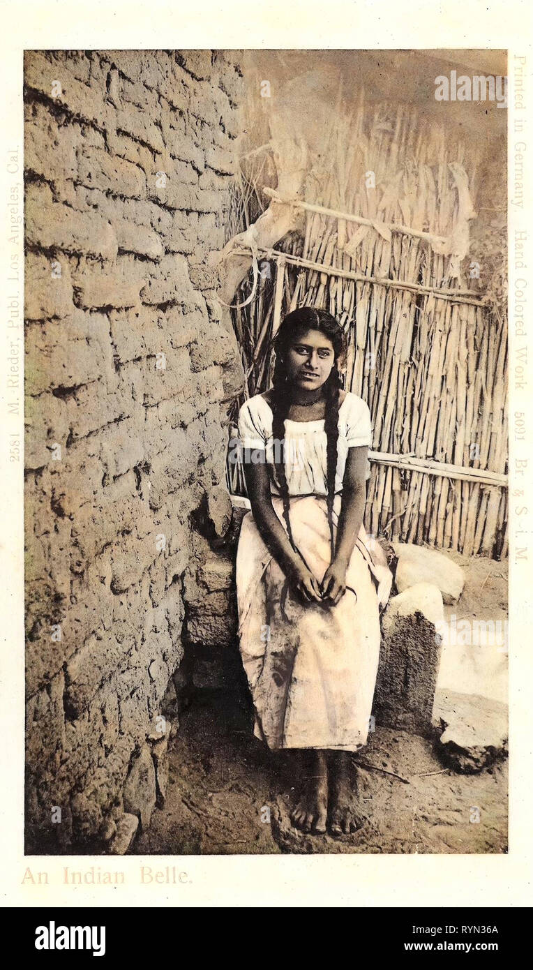Les peuples autochtones des Amériques, les femmes des Amériques, de tresses (mode de cheveux), 1904, une belle indienne Banque D'Images