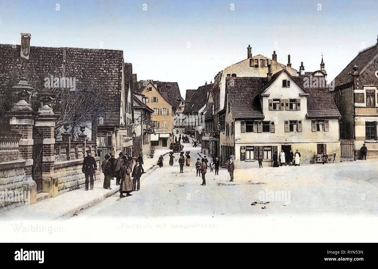 Poster de l'Allemagne, Waiblingen, 1904, Bade-Wurtemberg, mit Langestraße Postplatz Banque D'Images