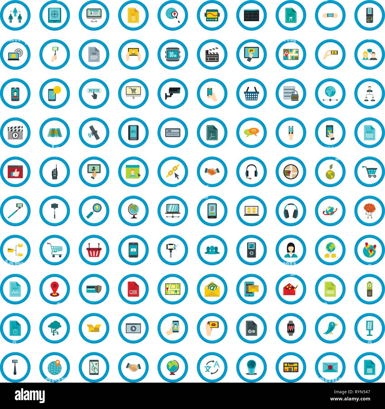 100 shopping gadget icons set, style plat Illustration de Vecteur