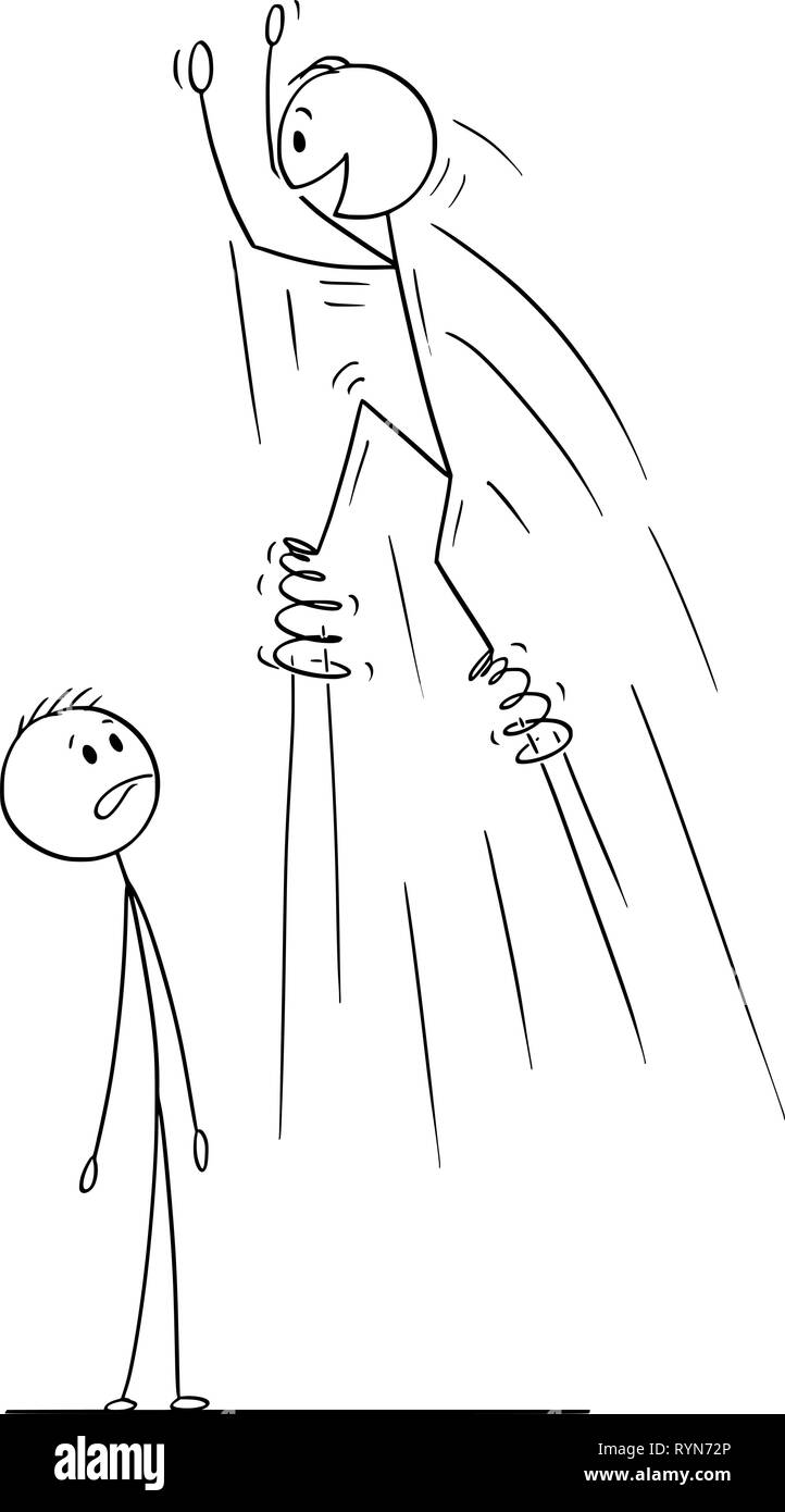 Caricature de Man avec ressorts sur Foots, un autre homme est choqué Illustration de Vecteur