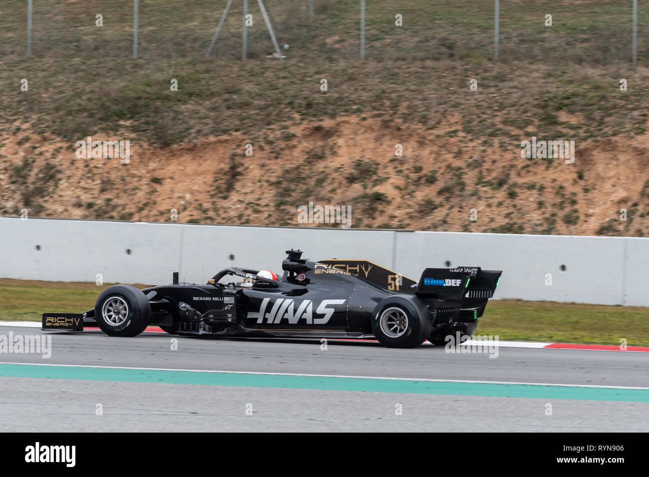 Barcelone, Espagne. Feb 20th, 2019 - Pietro Fittipaldi du Brésil la conduite (51) Haas F1 Team sur trois journées circuit de F1 les essais d'hiver, au circuit de Cat Banque D'Images