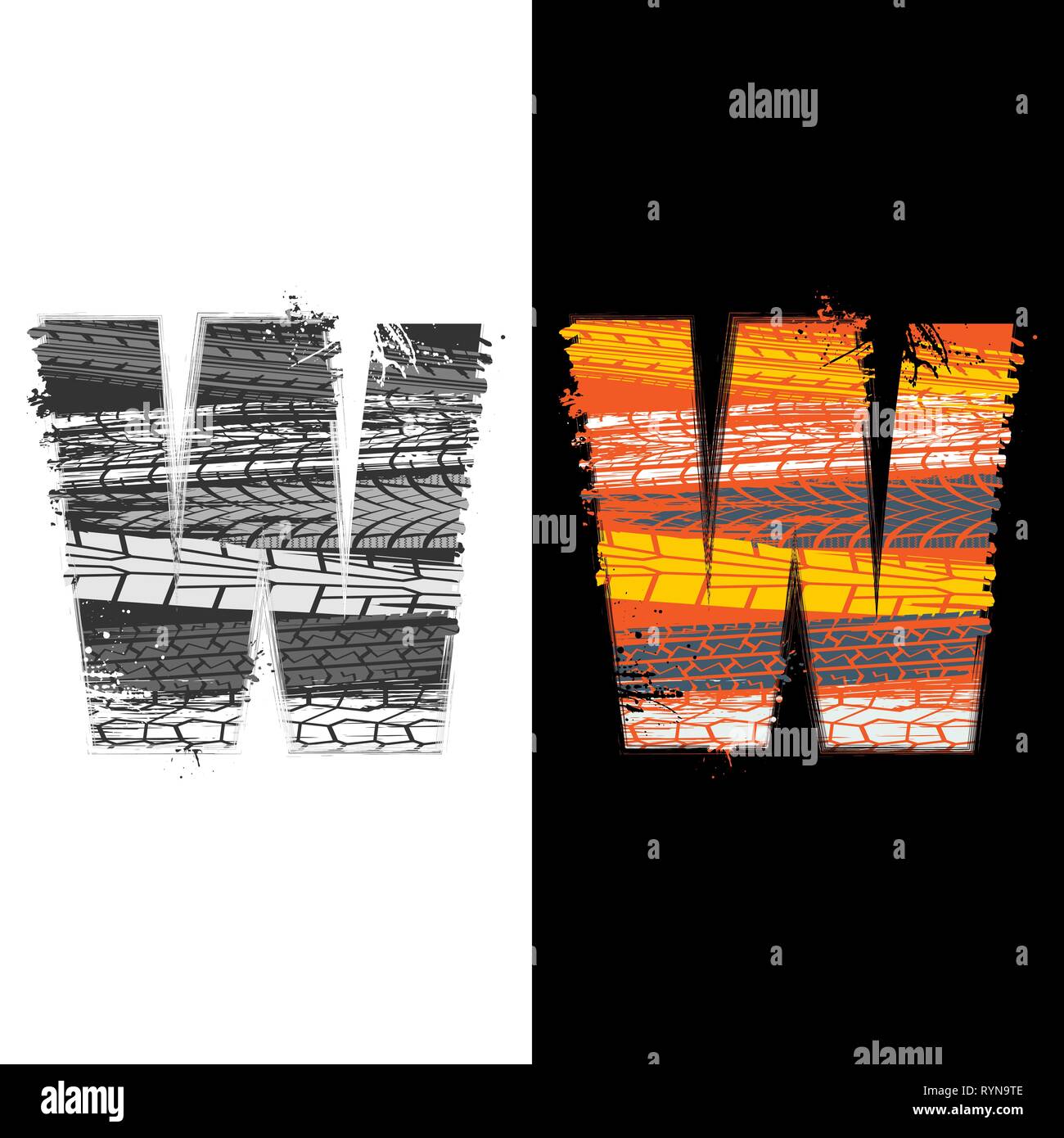 Deux groupes grunge lettre W avec traces isolé sur fond differennt Illustration de Vecteur