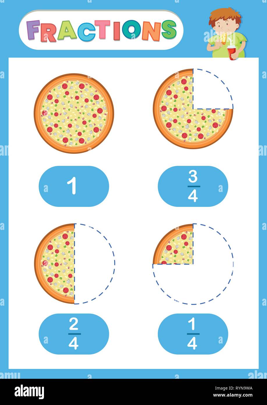 Illustration de l'affiche éducation pizza fractions Illustration de Vecteur