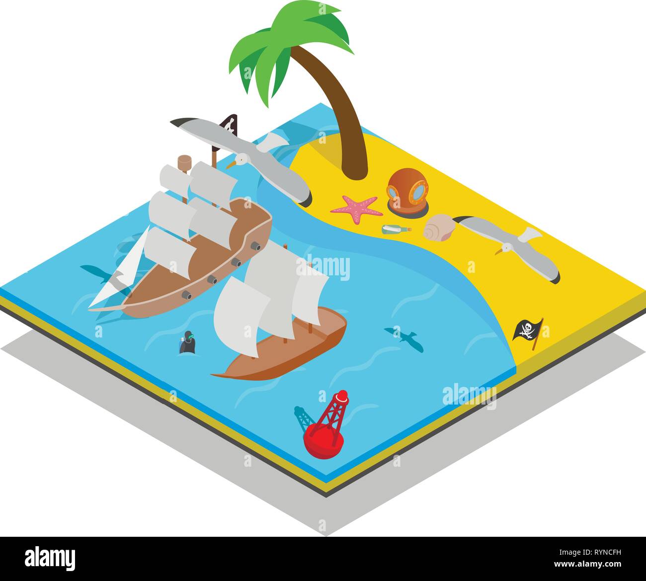 Plage de pirate bannière concept, style isométrique Illustration de Vecteur