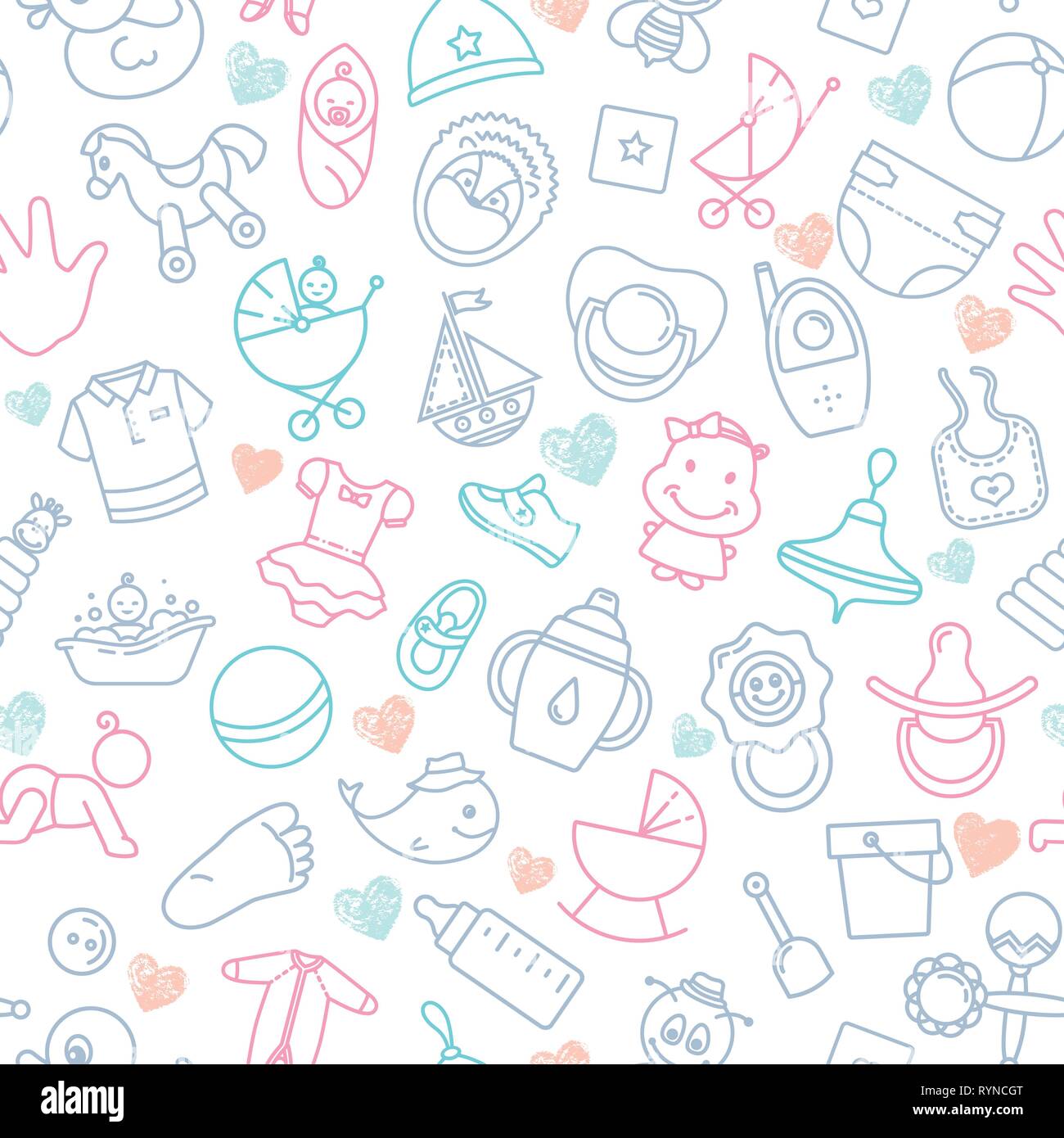 De couleur de motif transparent des jouets pour enfants et divers éléments enfants en rose. Illustration de Vecteur
