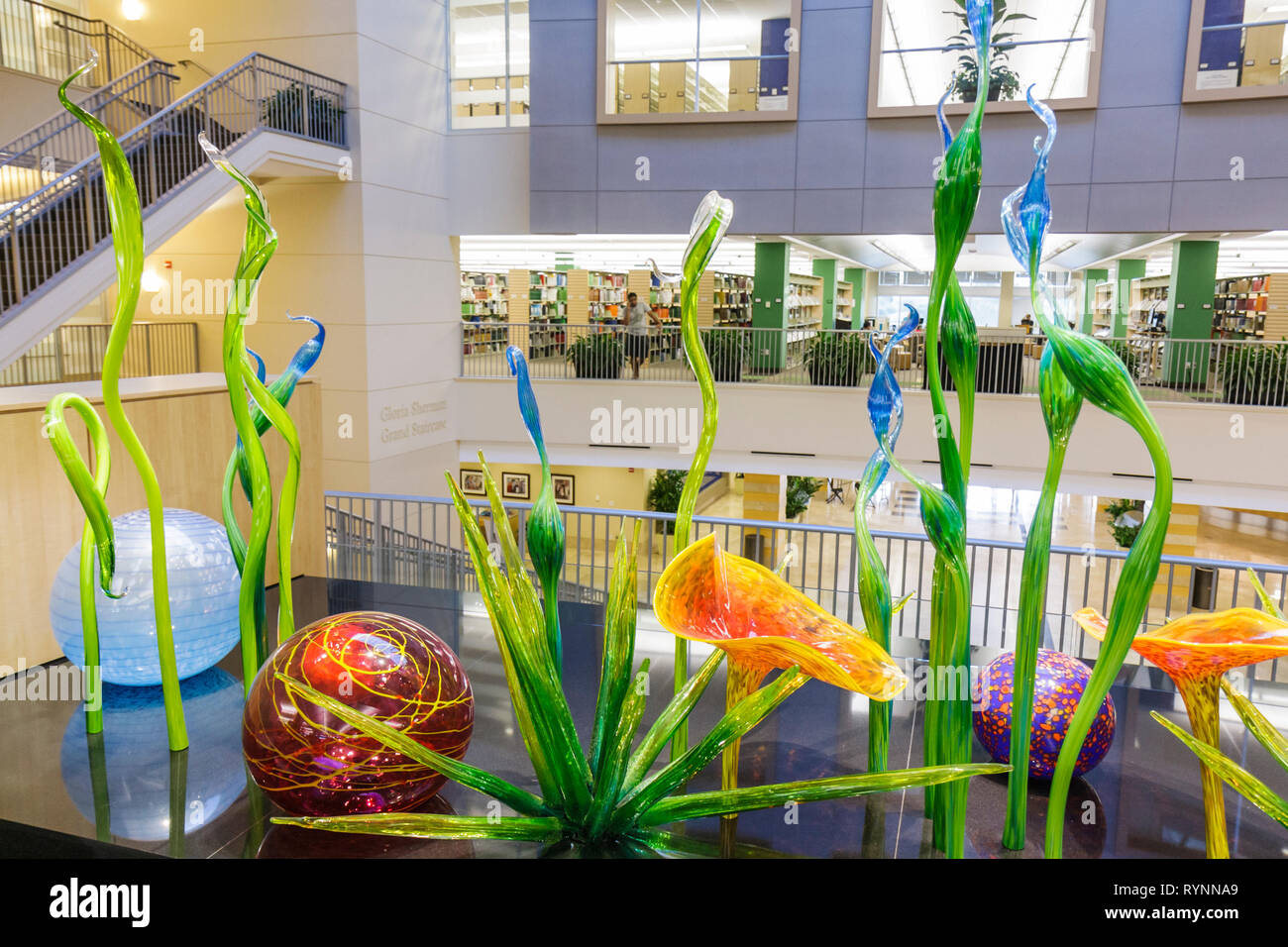 Florida Davie,Nova Southeastern University,Alvin Sherman Library,campus,enseignement supérieur,école,atrium,intérieur,art,Dale Chihuly,verre la NSU Banque D'Images