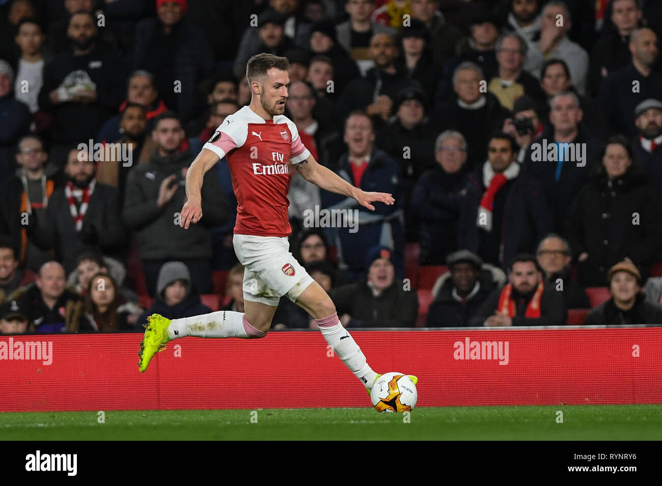 14 MARS 2019 , l'Emirates Stadium, Londres, Angleterre ; Europa League, ronde de 16, deuxième manche, Arsenal vs Rennes ; Aaron Ramsey (08) d'Arsenal Crédit : Phil Westlake/News Images Banque D'Images