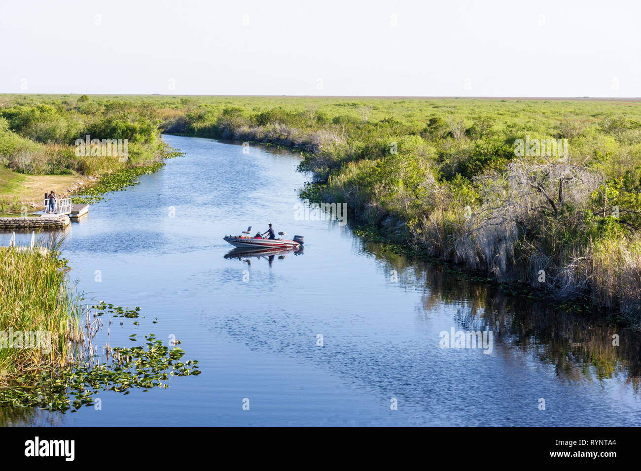 Florida collier County,Everglades,réserve nationale Big Cypress,Alligator Alley,Interstate 75,marécages,canal,bateau basse,bateau à moteur,canotage,eau,Slough, Banque D'Images
