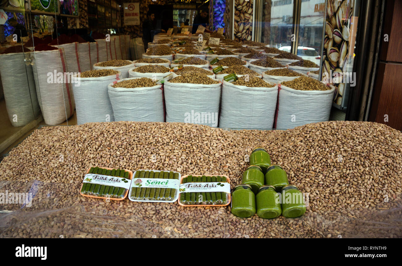 La pistache est le plus célèbre produit agricole de Gaziantep et largement vendu tout autour de la ville, la Turquie. Banque D'Images
