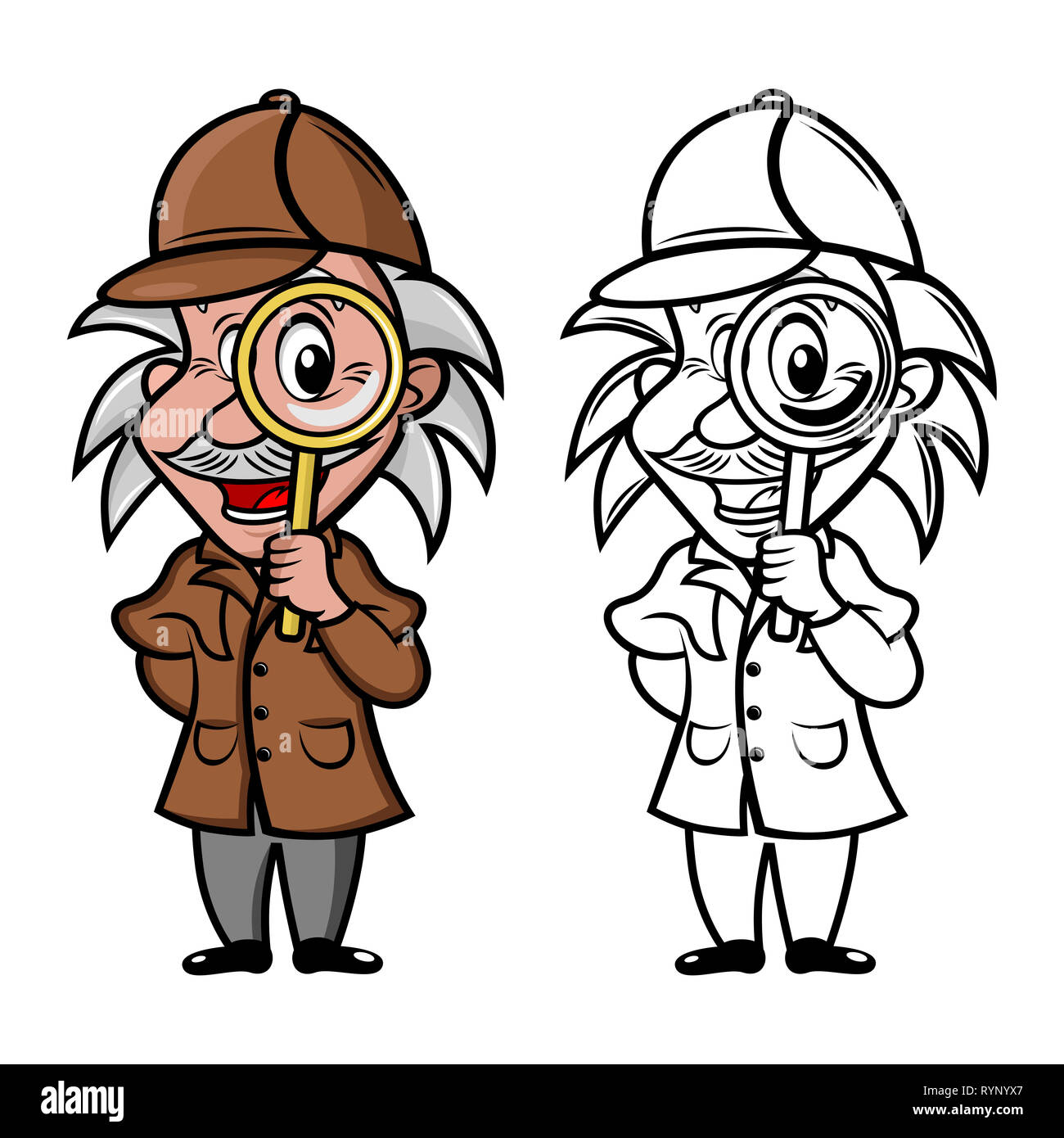 Mascot detective avec loupe Banque D'Images