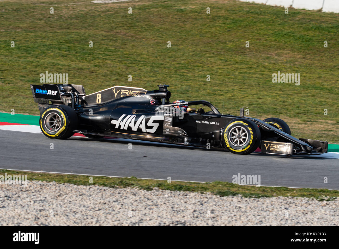 Barcelone, Espagne. Feb 20th, 2019 - Romain Grosjean de France avec 8 F1 Team Haas VF-19 sur la voie la troisième journée de F1 les essais d'hiver au circuit de Catalun Banque D'Images