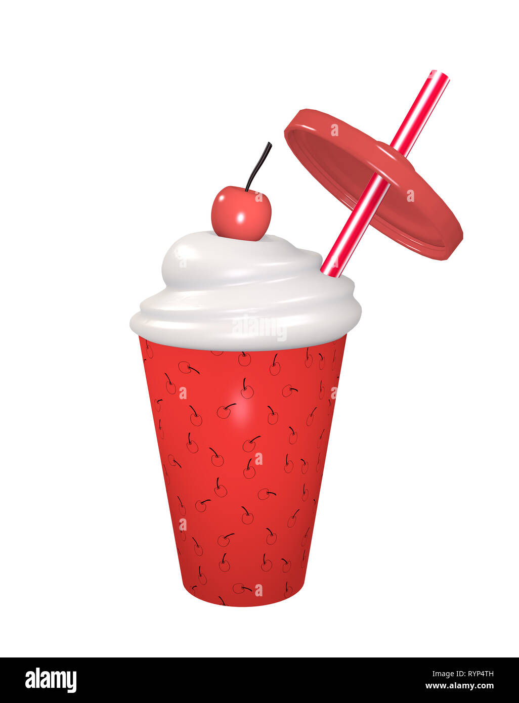 Milkshake cerise nappage avec et la paille. 3D render Banque D'Images