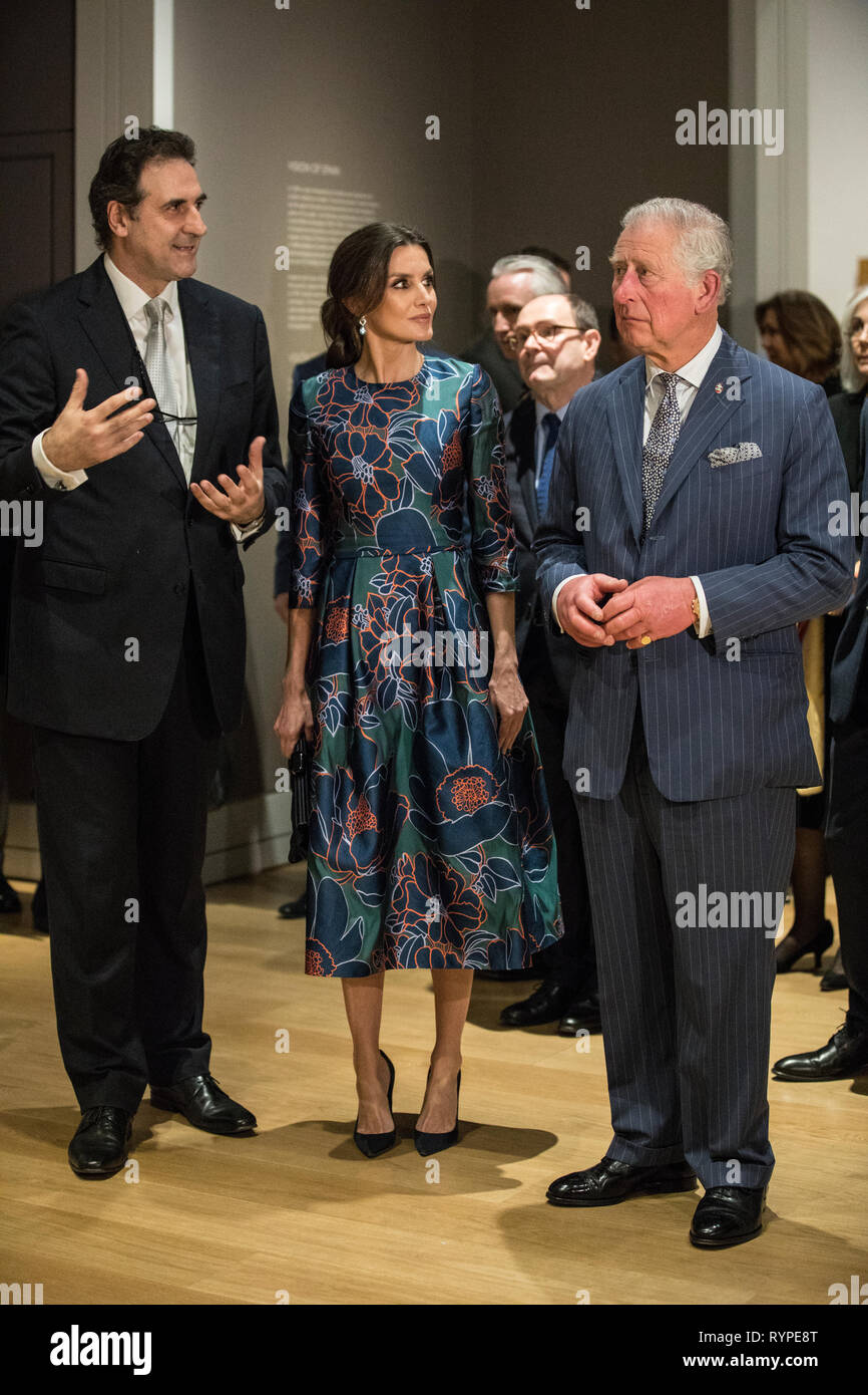 Londres, Royaume-Uni. 13Th Mar 2019. Son Altesse Royale le Prince de Galles, avec Sa Majesté la Reine Letizia d'Espagne, d'assister à l'ouverture de "orolla : Maître espagnol de la lumière" à la Galerie nationale autour du Dr Gabriele Finaldi, Directeur de la National Gallery, Trafalgar Square, Londres, Royaume-Uni Crédit : Jeff Gilbert/Alamy Live News Banque D'Images