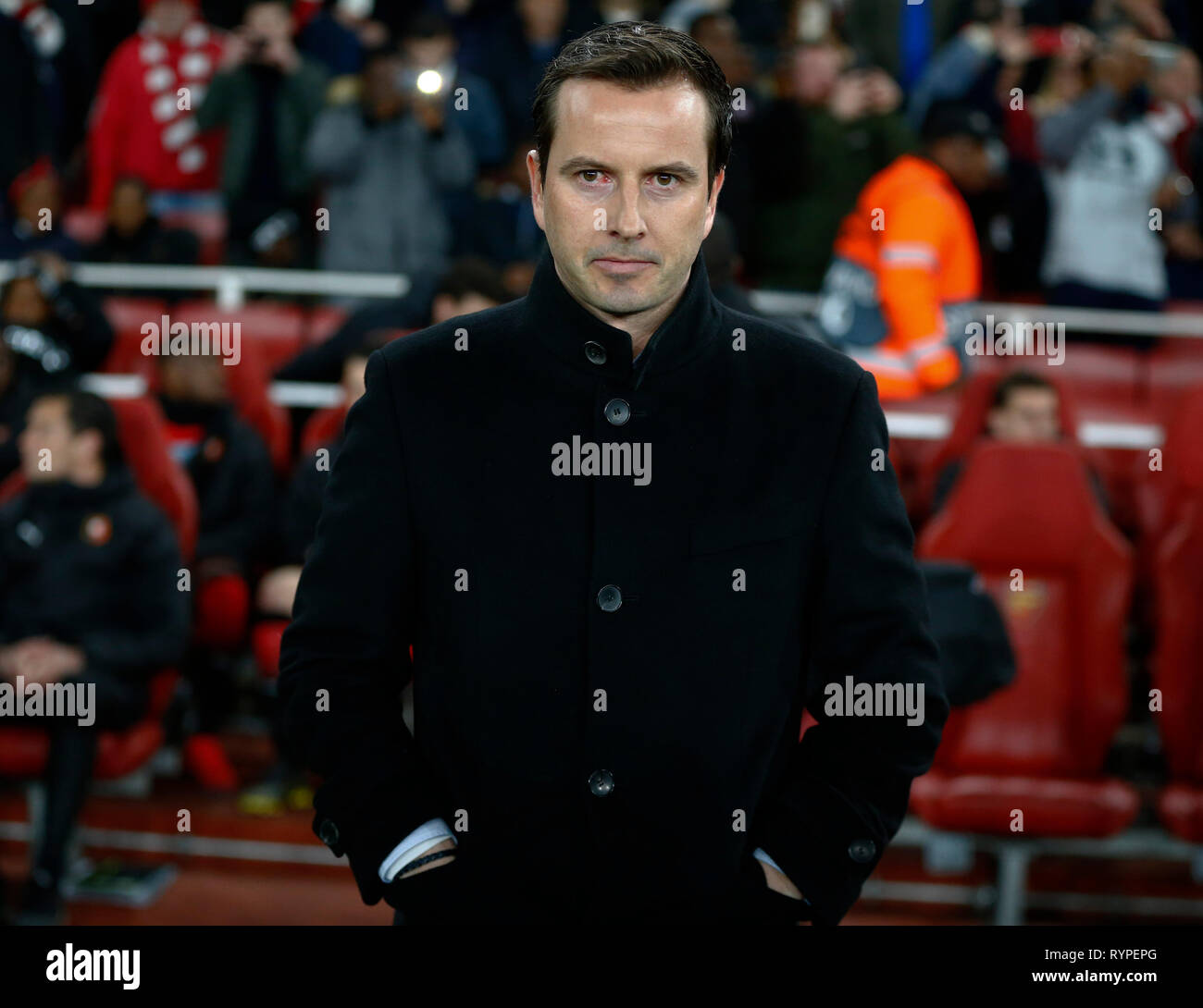 Londres, Royaume-Uni. 14Th Mar, 2019. Julien Stephan manager de Rennes lors de Ligue Europa ronde de 16 deuxième étape entre Rennes et Arsenal à l'Emirates stadium, Londres, Angleterre le 14 mars 2019. Action Crédit : Foto Sport/Alamy Live News Banque D'Images