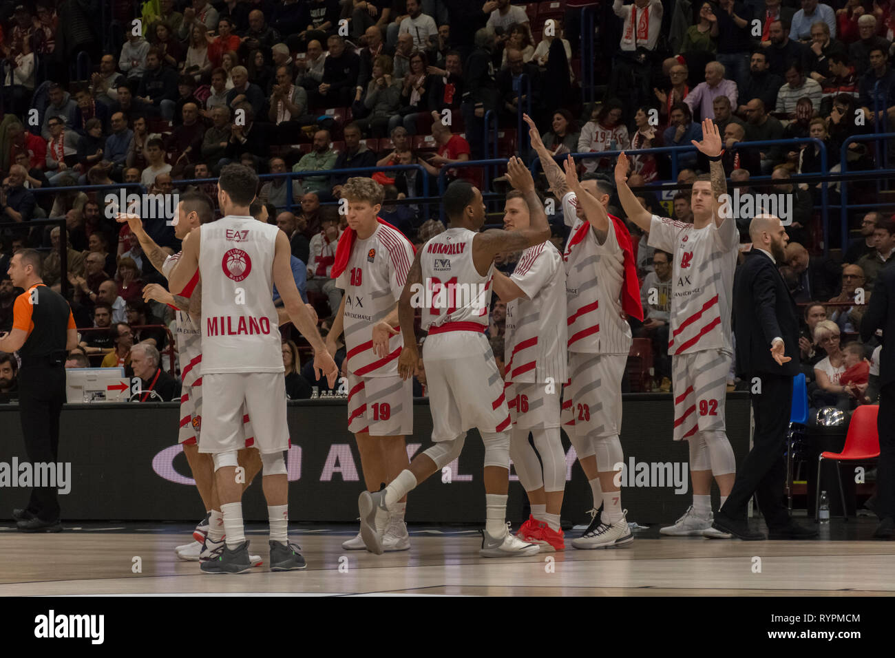 Milan, Italie. 14Th Mar, 2019. AX Armani Exchange Olimpia Milan au cours de la Turkish Airlines EuroLeague 2018/2019 Saison régulière 26 Ronde match entre l'AX Armani Exchange Olimpia Milan et l'Olympiakos Le Pirée à Mediolanum Forum de Milan. Score final : 66 - 57 Olimpia Milan Olympiakos Le Pirée Crédit : Stefanos Kyriazis/Alamy Live News Banque D'Images