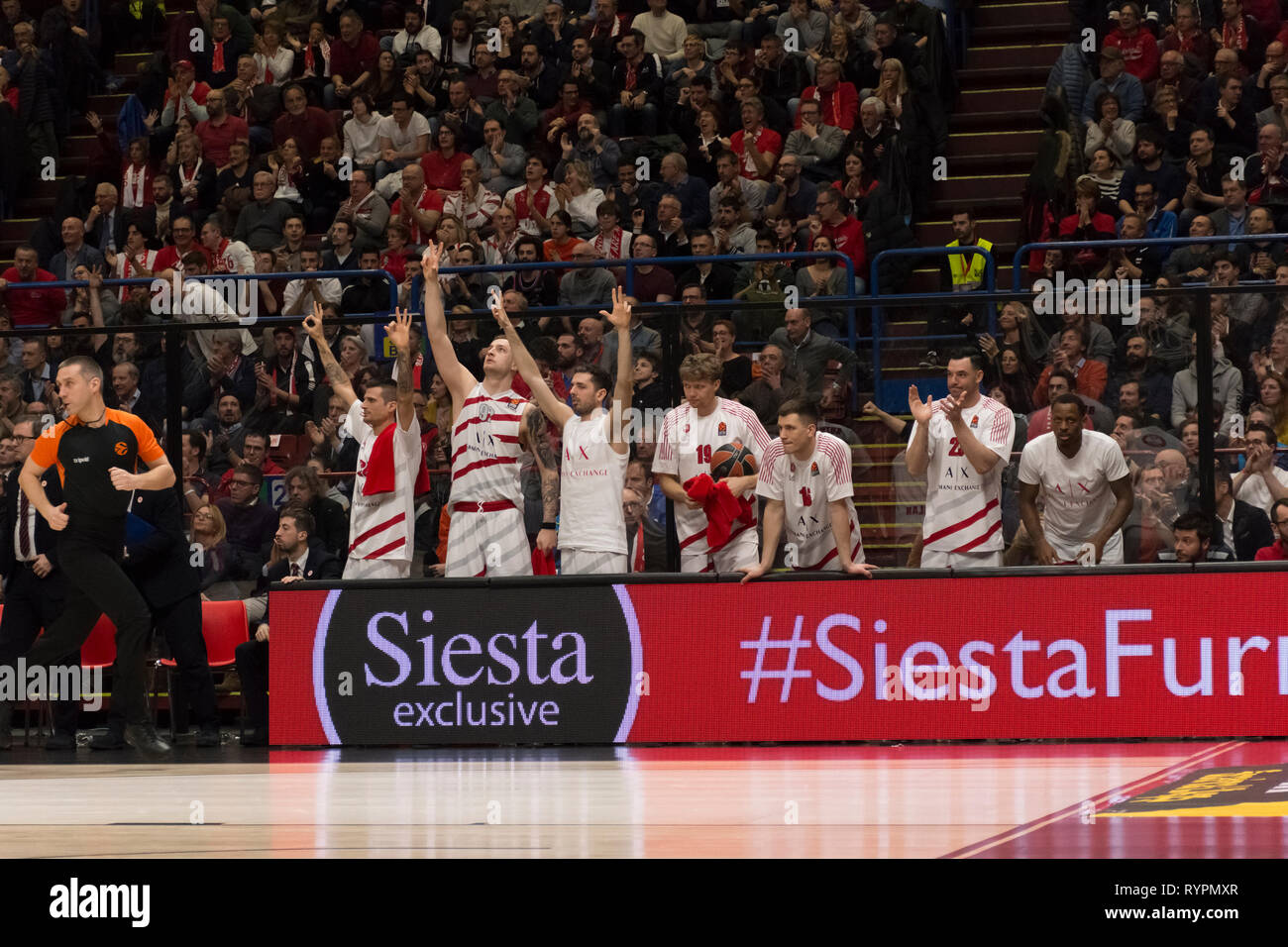 Milan, Italie. 14Th Mar, 2019. AX Armani Exchange Olimpia Milan au cours de la Turkish Airlines EuroLeague 2018/2019 Saison régulière 26 Ronde match entre l'AX Armani Exchange Olimpia Milan et l'Olympiakos Le Pirée à Mediolanum Forum de Milan. Score final : 66 - 57 Olimpia Milan Olympiakos Le Pirée Crédit : Stefanos Kyriazis/Alamy Live News Banque D'Images