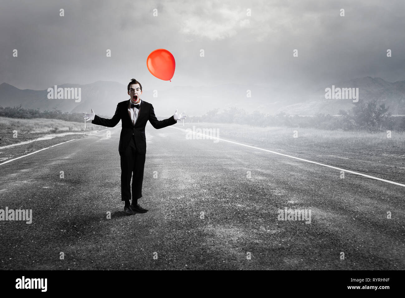 Jeune homme mime. Technique mixte Banque D'Images