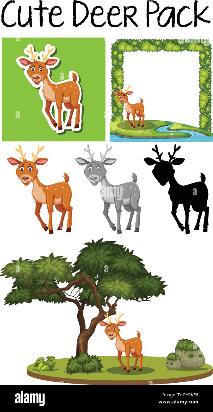 Un pack de cute deer illustration Illustration de Vecteur