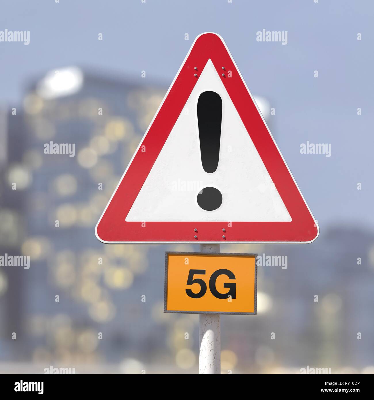Panneau d'avertissement, avertissement de 5G, 5G, Allemagne Banque D'Images