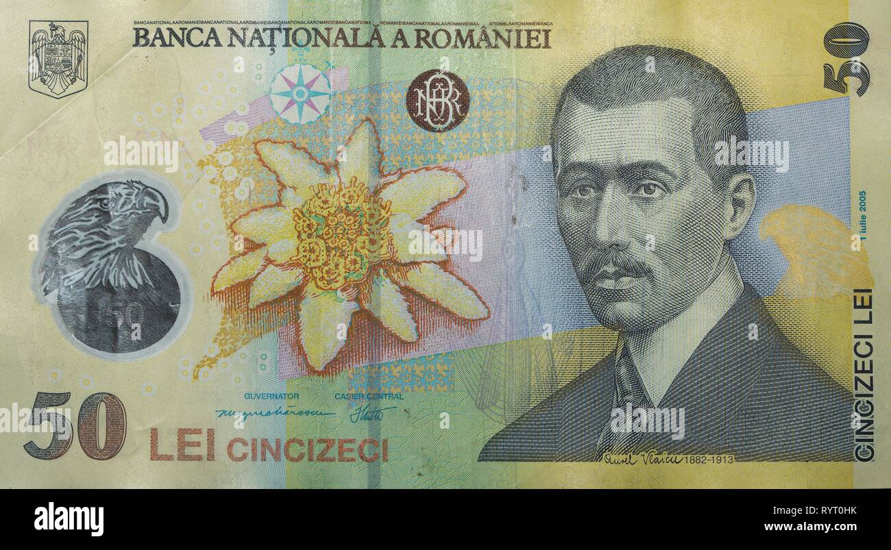 Billets Billets avant, Romanian Lei 50, Roumanie Banque D'Images