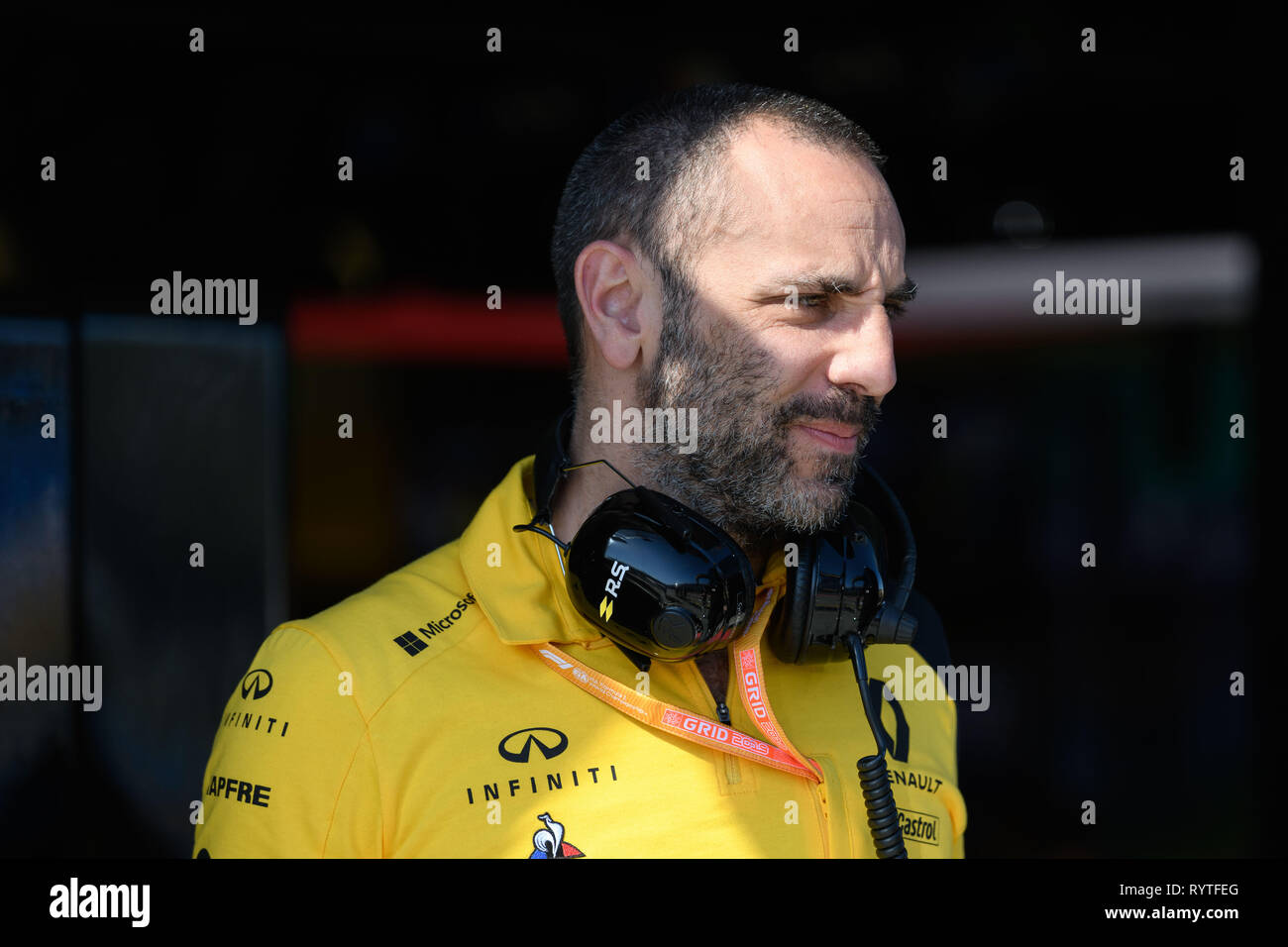 L'Albert Park, Melbourne, Australie. Mar 15, 2019. Le directeur général du Renault F1 Team Cyril Abiteboul pendant deux à la session de pratique 2019 Australian Grand Prix de Formule 1 à l'Albert Park, Melbourne, Australie. Bas Sydney/Cal Sport Media/Alamy Live News Banque D'Images