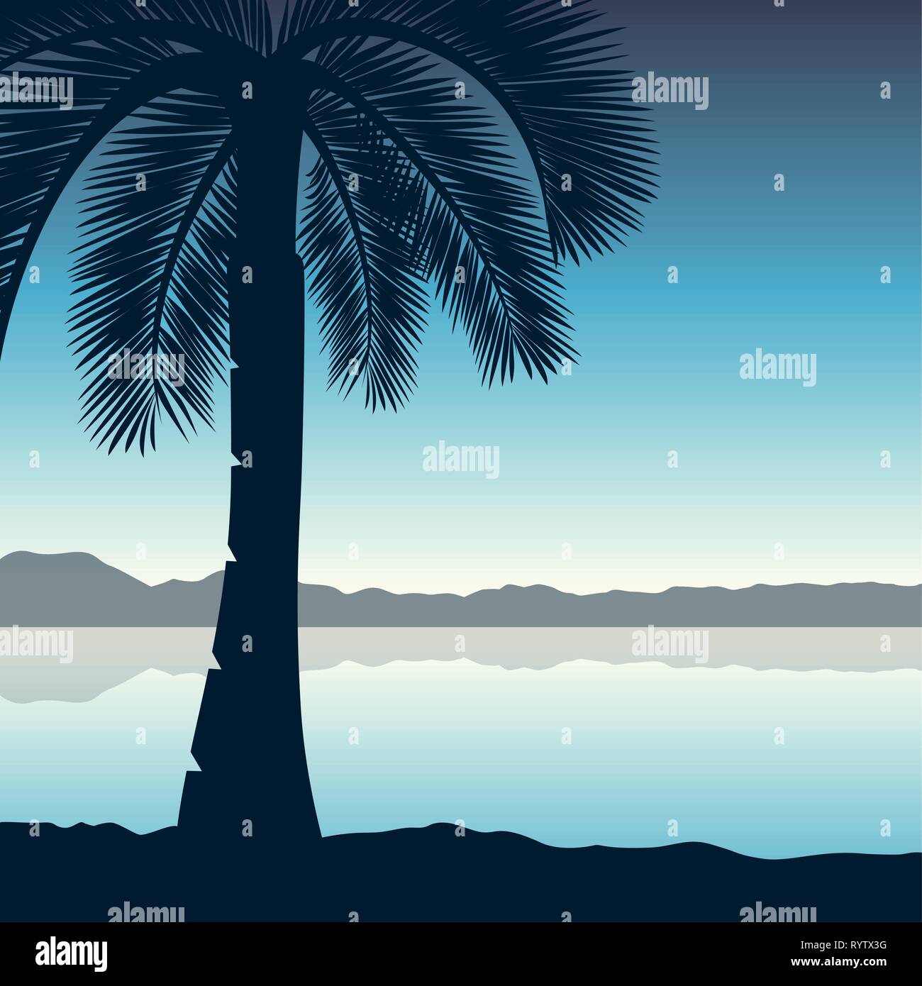 Palmier sur la plage de blue background vector illustration EPS10 Illustration de Vecteur