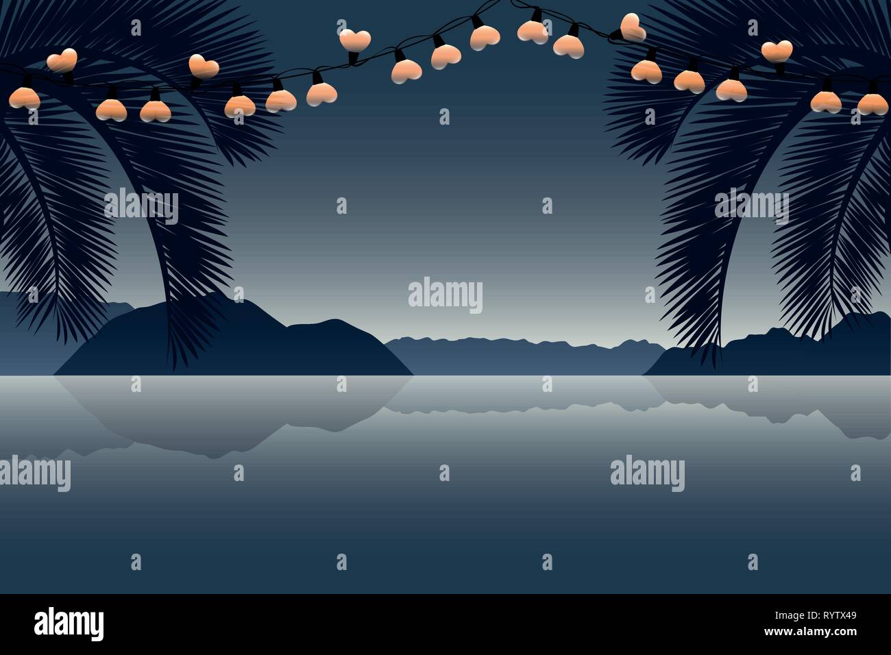 Des vacances paradise palm beach avec coeur fairy light vector illustration EPS10 Illustration de Vecteur