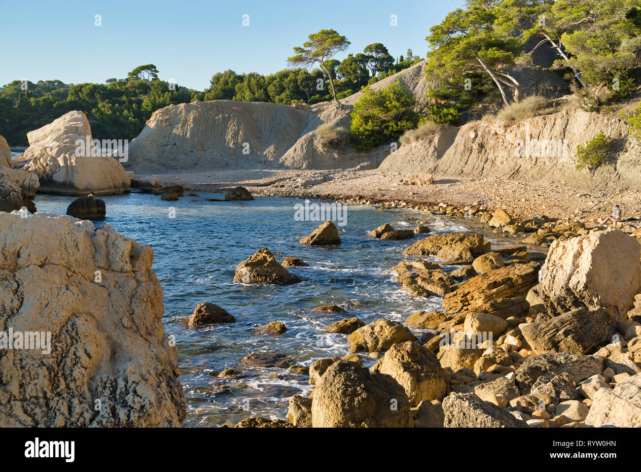 Pierres sur la plage de l'Arène Cassis, France Banque D'Images