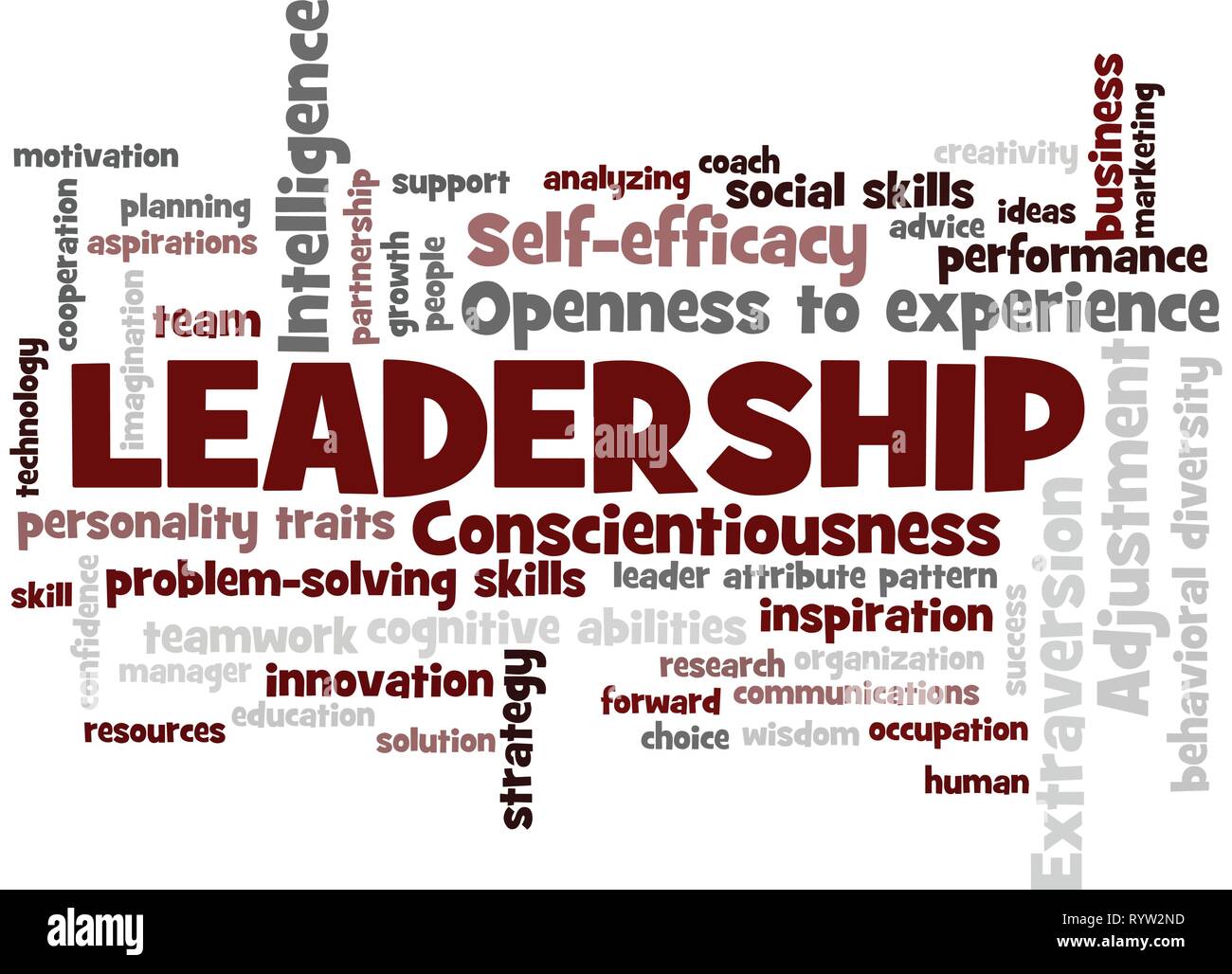 Mot leadership Tag Cloud, montre des mots liés au leadership et leader d'attribut concept, vector ESP10 Illustration de Vecteur
