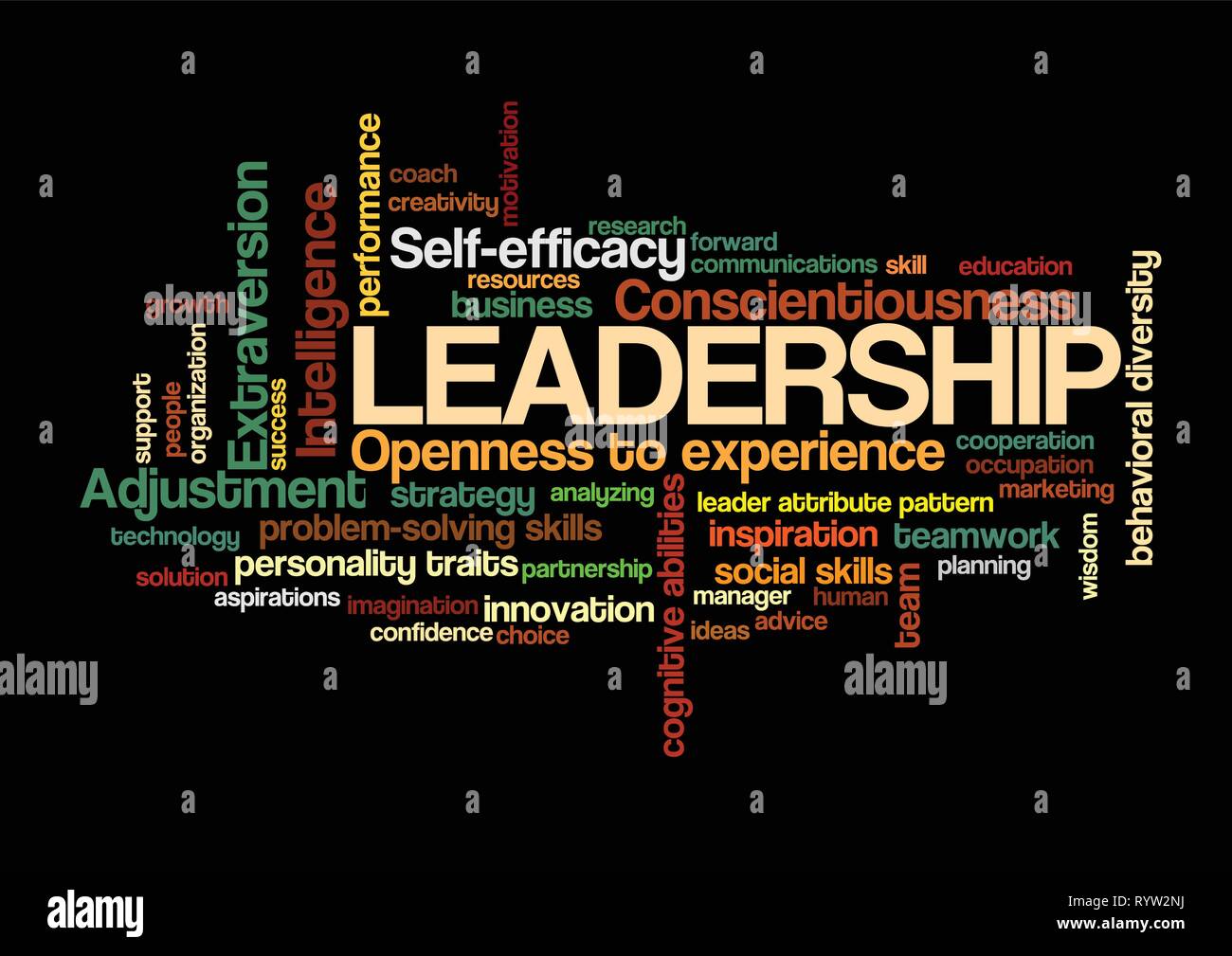 Mot leadership Tag Cloud, montre des mots liés au leadership et leader d'attribut concept, vector ESP10 Illustration de Vecteur