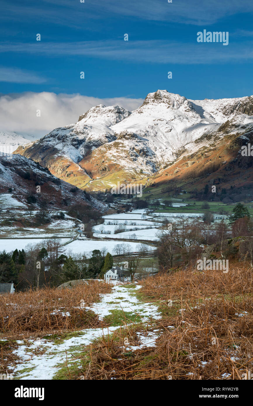 Langdale Pikes en hiver Cumbria Lake District National Park Banque D'Images