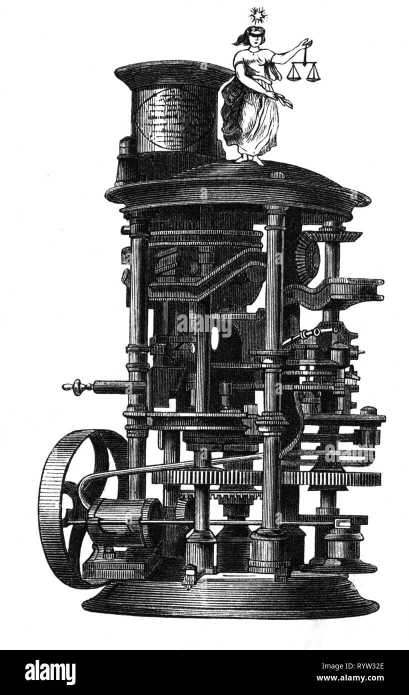 L'industrie, l'industrie du tabac, cigarettes, machine de l'entreprise Susini, La Havane, présenté à l'exposition universelle, Paris, 1867, gravure sur bois contemporain, Additional-Rights Clearance-Info-Not-Available- Banque D'Images