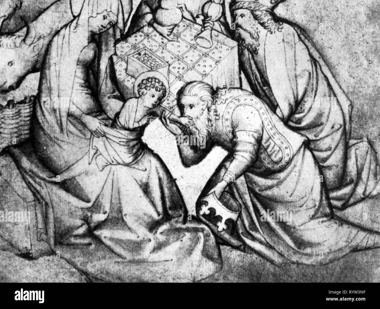 La religion, le christianisme, trois rois, 'Adoration des Mages', Stylo dessin par le maître de Laufen, vers 1430, l'artiste n'a pas d'auteur pour être effacé Banque D'Images