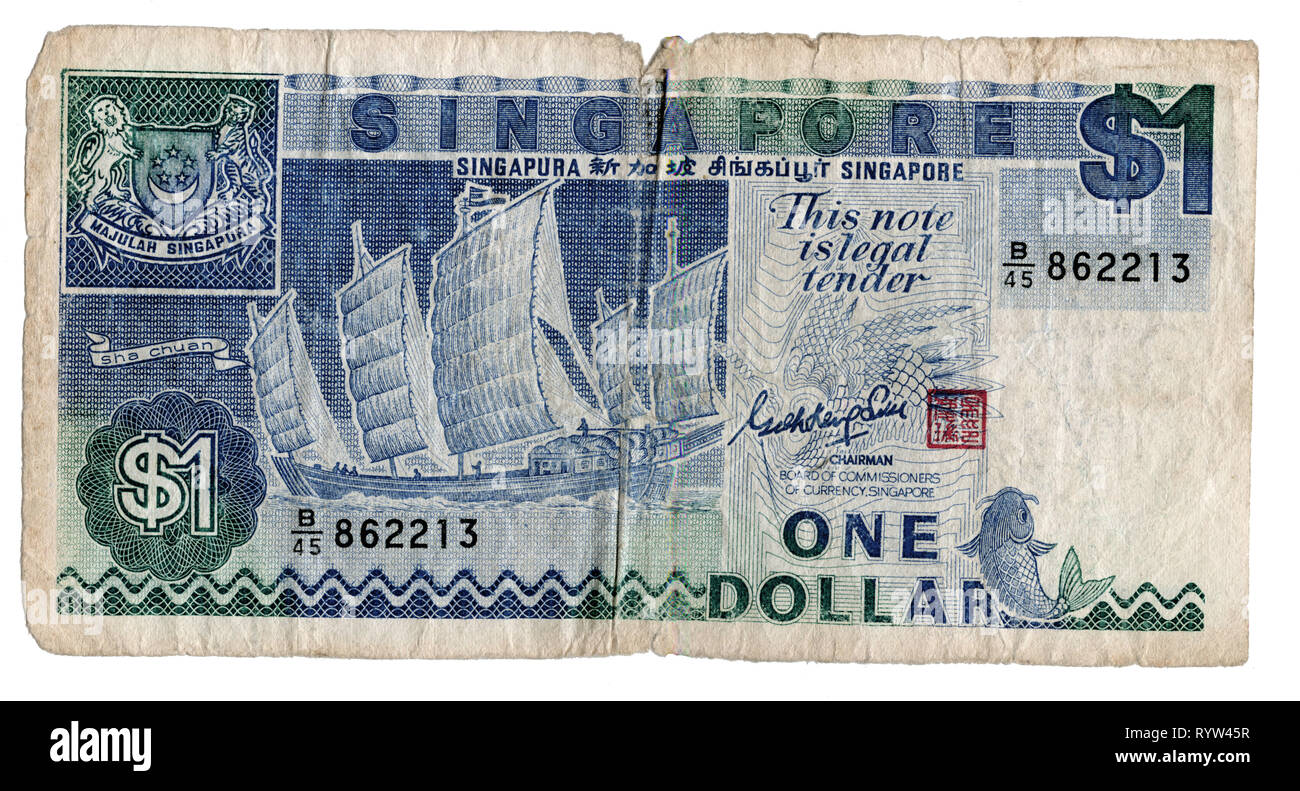 L'argent, billets, billets, un dollar de Singapour, Additional-Rights Clearance-Info-Not-Available- Banque D'Images