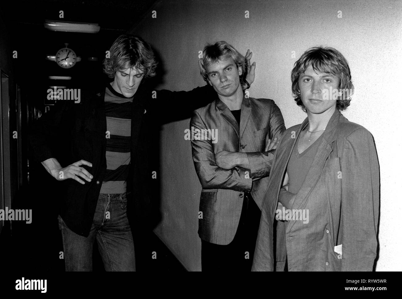 Le groupe de rock britannique La Police : Stewart Copeland, Sting, Henry Padovani. Francfort, Loreley Music Festival, 1979 Banque D'Images