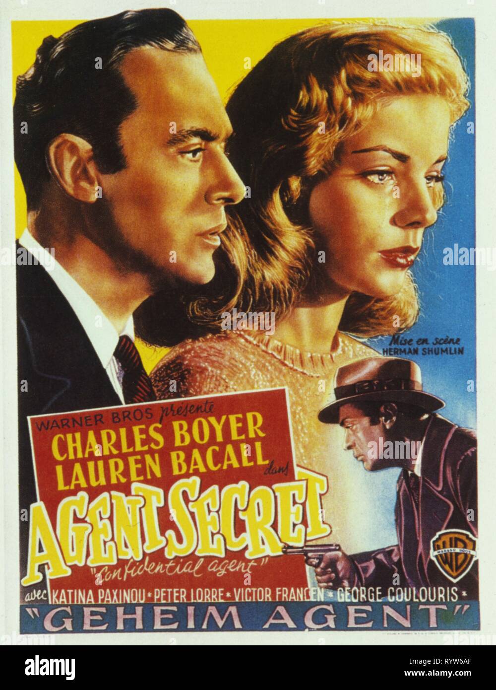 Agent confidentiel Année : 1945 USA Réalisateur : Herman Shumlin Charles Boyer, Lauren Bacall Poster (Bel) Banque D'Images