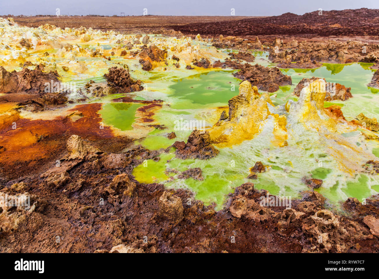 Dans l'acide de couleur spings dépression Danakil, Dallol, Ethiopie, Afrique Banque D'Images