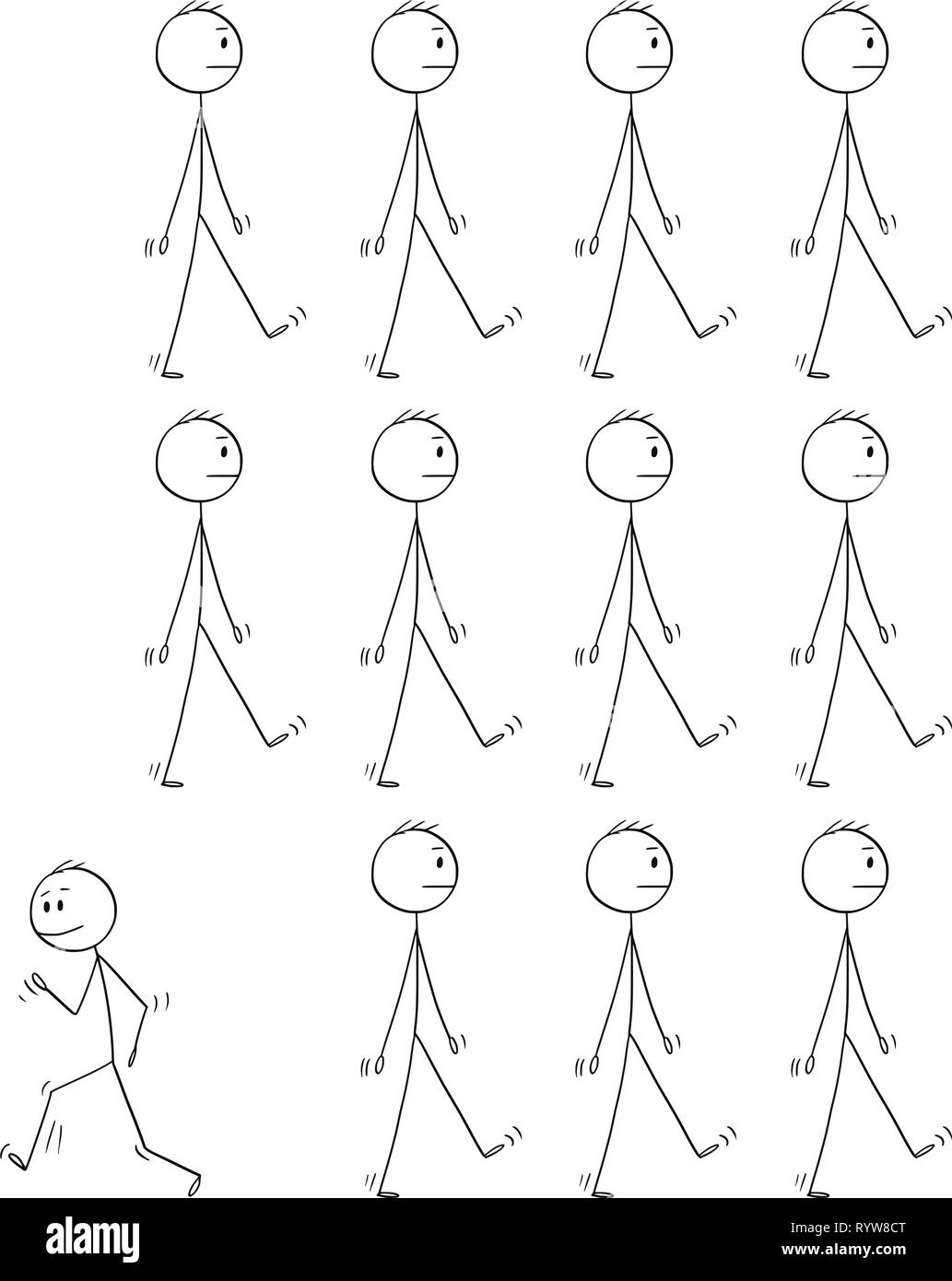 Caricature de l'homme ou homme d'individualité Standing Out de foule Illustration de Vecteur
